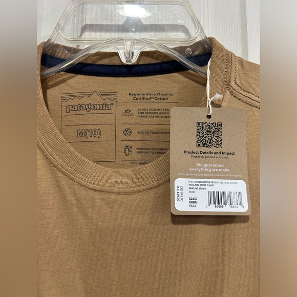 Patagonia Kids' Medium Long-Sleeved Cotton Ridge Rise Stripe T-Shirt Brown NWT - Picture 6 of 8